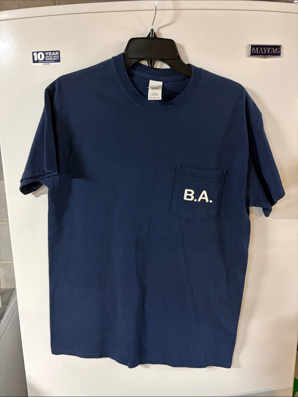Gildan Navy Short Sleeve Pocket Tee with B.A. Chest Print